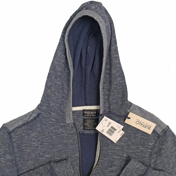 NEW Buffalo David Bitton Katan Hoodie Sweatshirt! Small Full Zip Blue Denim Look - Picture 2 of 2